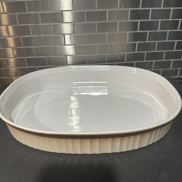 Vtg Corning Ware Oval Casserole F-4-B 2.5L French White Brown Ombre Ribbed - Picture 2 of 16